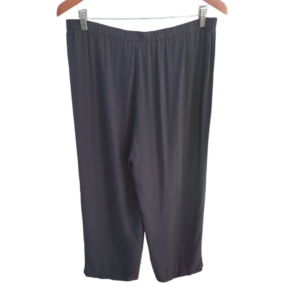 Eileen Fisher Silk Black Pull On Crop Straight Leg Pants Women's Medium